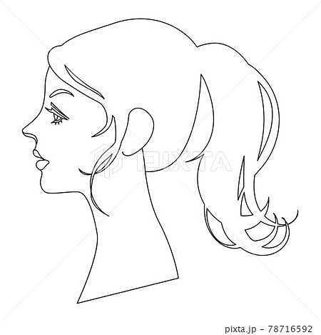 ポニーテールの女性 横顔 モノクロ線画のイラスト素材 [78716592] - PIXTA