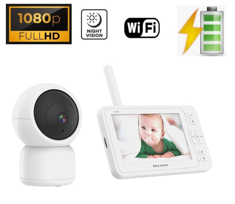 ビデオ ベビー モニター - Wifi SET - 5 インチ LCD + IR LED 付きフル