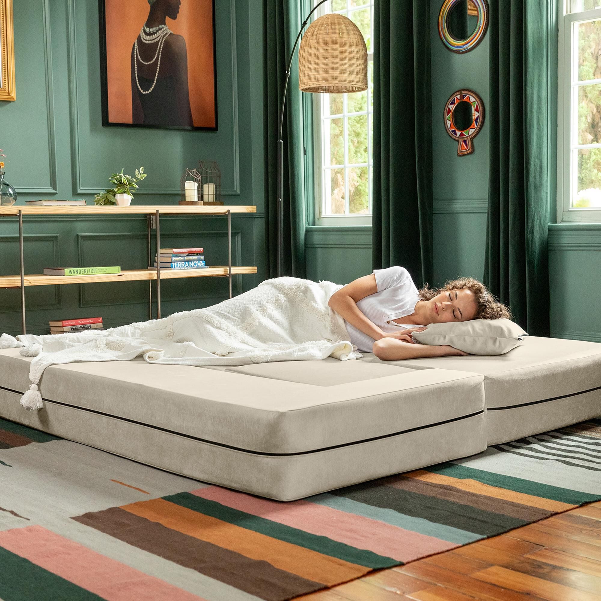 Jaxx Zipline 3-Piece Stationary Convertible Sleeper Sofa in Ivory