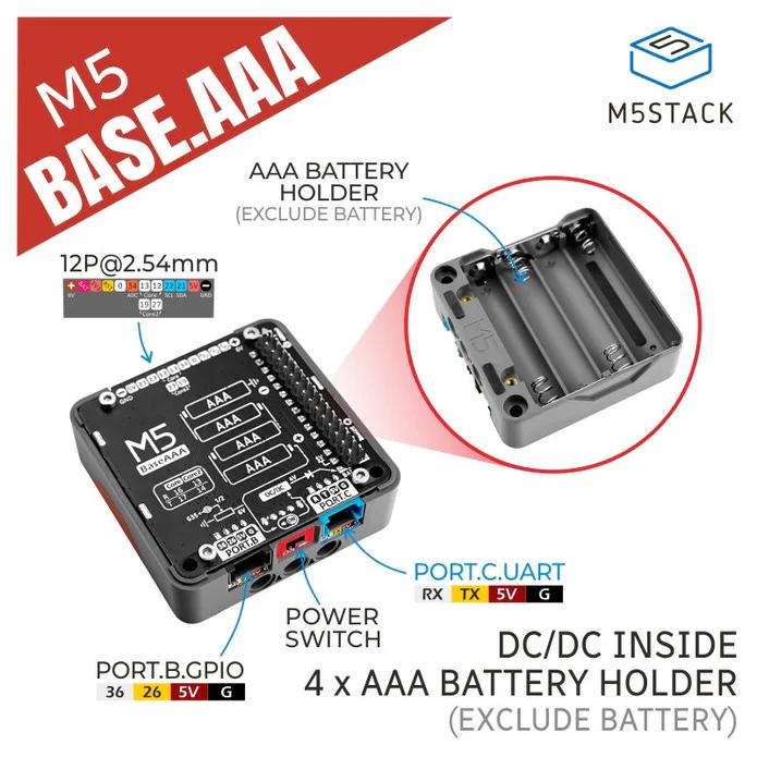M5 Base AAA 単4電池ホルダー — スイッチサイエンス