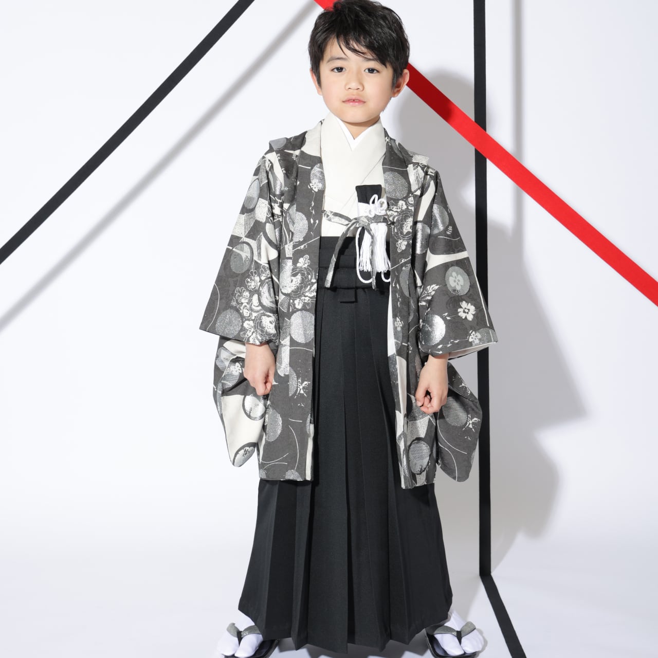 レンタル】七五三着物 7歳 男の子 オリジナル グレー 【J141-O50