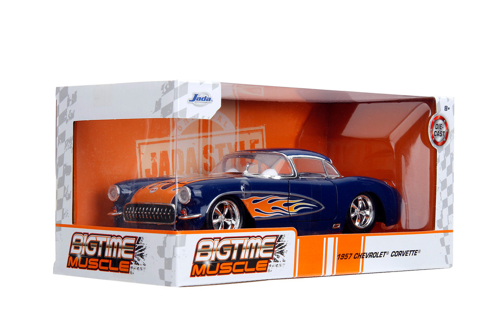 1957 Chevy Corvette Hardtop, Blue w/Flames - Jada Toys 35031 - 1