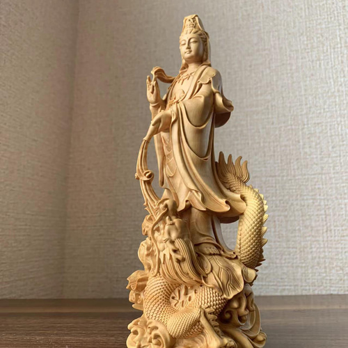 木彫 仏像 龍上観音菩薩 ツゲ その他置物 楽天ショップ【星凌商店