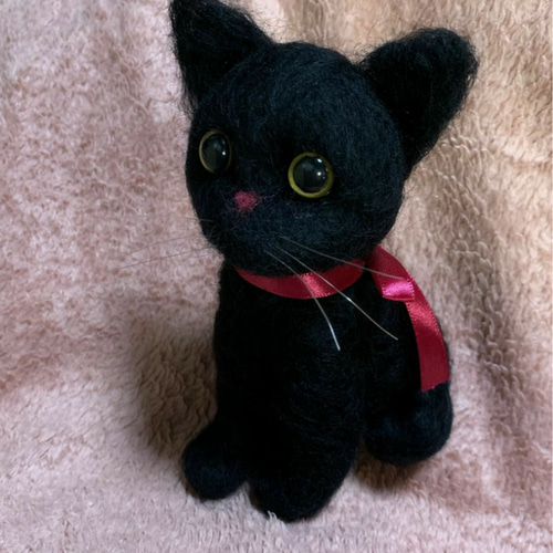 注文製作】羊毛フェルトハンドメイド黒猫ちゃん 羊毛フェルト moemo