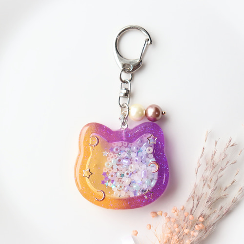 ハロウィン ねこ シャカシャカ キーホルダー レジン 秋 キーホルダー