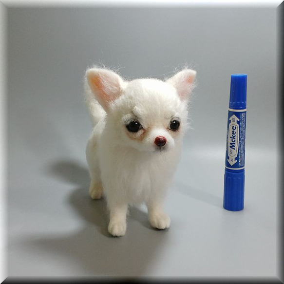 羊毛フェルト 犬 チワワ ホワイト ロングコート 犬フィギュア 羊毛