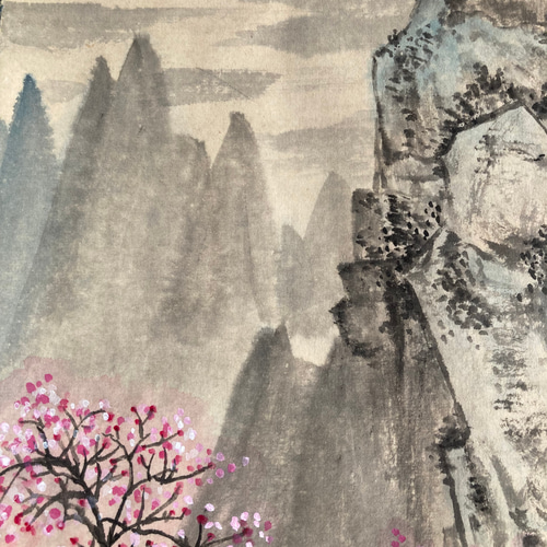 水墨画 山水 山桜 桜 絵画 掛け軸 絵画 こたつ 通販 18972306｜Creema