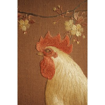 尾長鶏 刺繍画 衝立 Z672｜骨董店 のびる 古美術 骨董 和風建具 蔵戸