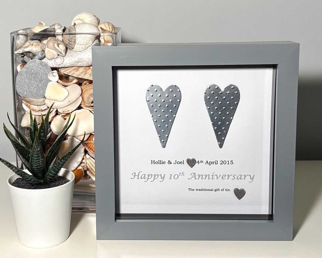 Handcrafted 10th Wedding Anniversary Gift - Personalised Tin Heart