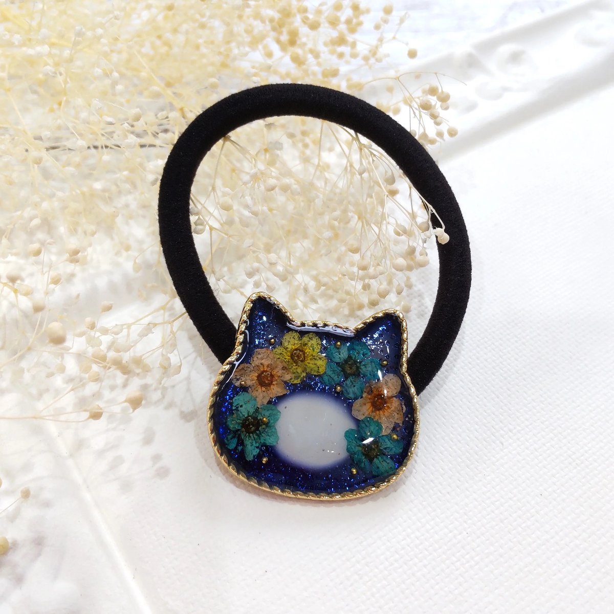 猫型レジンヘアゴム レトロフラワー | 猫雑貨専門店 猫の手さき