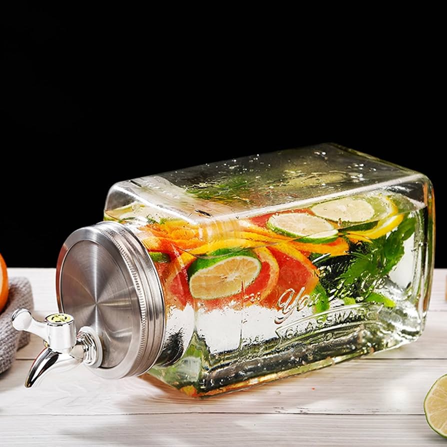 Amazon | ワイン樽 ガラス 1L 横置き ドリンクサーバー 3L 蛇口付き 冷