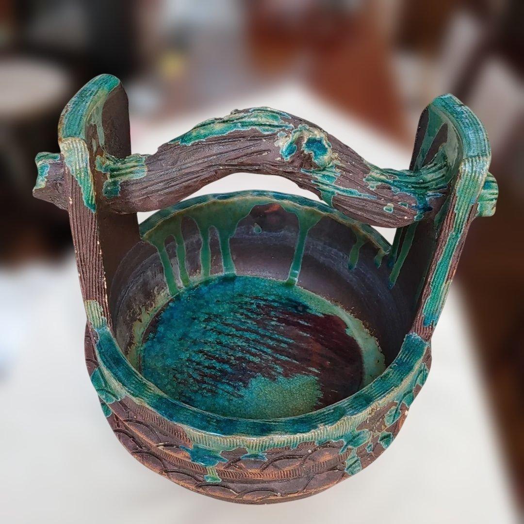 花器　置物　装飾品　手桶デザイン昭和ヴィンテージ　骨董品　益子焼 楽天市場】骨董○九谷焼色絵竹林賢人文花瓶○松鶴 /作 | 共箱 | 大型